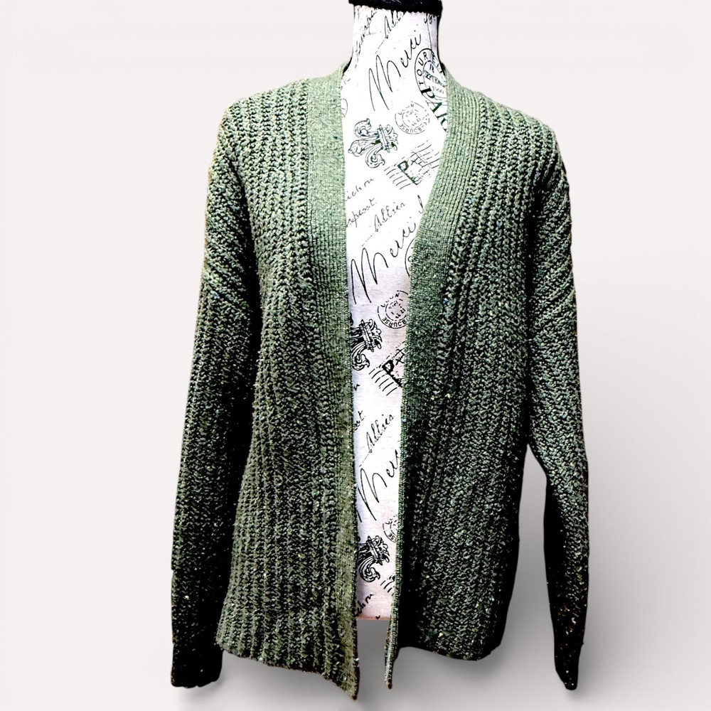 American Eagle Olive Green Open Front Textured Cardigan  Womens M Cottagecore - Picture 2 of 14